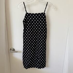 Monteau Black & White Polka Dot Mini Dress – Size XS Pockets Linen Blend Party